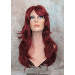 LINDA B | Burgundy Long Wig Layers Bangs Skin Part Gentle Waves 