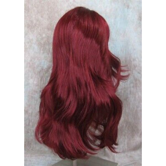 LINDA B | Burgundy Long Wig Layers Bangs Skin Part Gentle Waves 