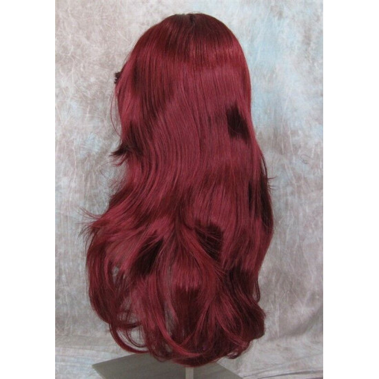 LINDA B | Burgundy Long Wig Layers Bangs Skin Part Gentle Waves 
