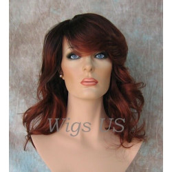 SHANIA | Sangria Dark Root Long Soft Waves Wig Bangs Side Part 