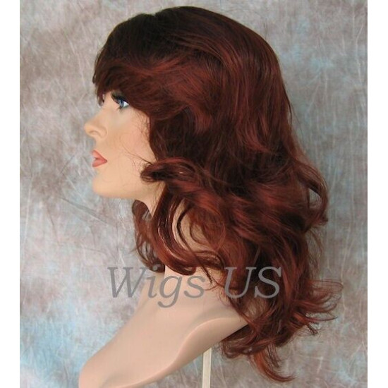 SHANIA | Sangria Dark Root Long Soft Waves Wig Bangs Side Part 