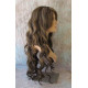 HS KEY WEST | Medium Brown Mix Wide Curls Side Part Bangs Long Wig HEAT OK 