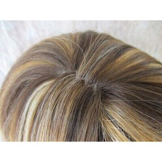 HS KEY WEST | Medium Brown Mix Wide Curls Side Part Bangs Long Wig HEAT OK 