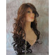 HS SOPRANO | Dark Brown Long Wig HEAT OK Curls Skin Part Side Bangs Chestnut 