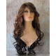 HS SOPRANO | Dark Brown Long Wig HEAT OK Curls Skin Part Side Bangs Chestnut 