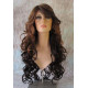 HS SOPRANO | Dark Brown Long Wig HEAT OK Curls Skin Part Side Bangs Chestnut 