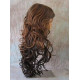HS SOPRANO | Dark Brown Long Wig HEAT OK Curls Skin Part Side Bangs Chestnut 
