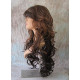HS SOPRANO | Dark Brown Long Wig HEAT OK Curls Skin Part Side Bangs Chestnut 