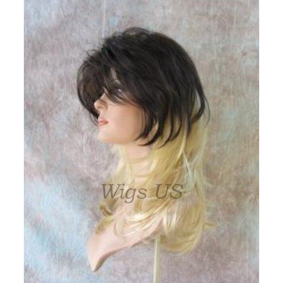 ROCKER | 2 Tone Dark Brown Top Over Blonde Long Wig Choppy Layers | Adora