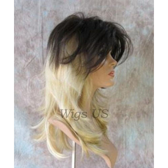 ROCKER | 2 Tone Dark Brown Top Over Blonde Long Wig Choppy Layers | Adora