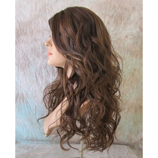 GABBY | Brown Strawberry Auburn Long Wig Barrel Curls Skin Part HEAT OK 