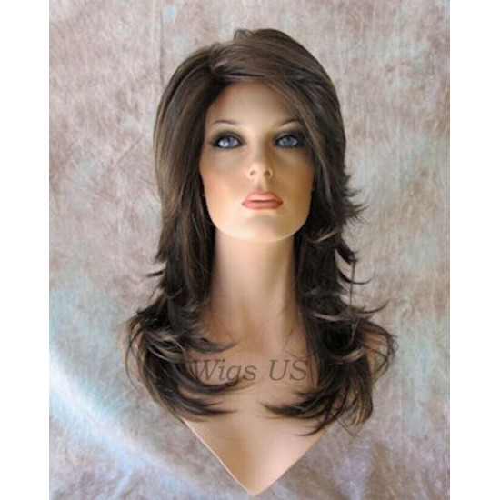 Tarah | Medium Brown Mix Long Wig Choppy Layers Motion Volume Bangs | Adora