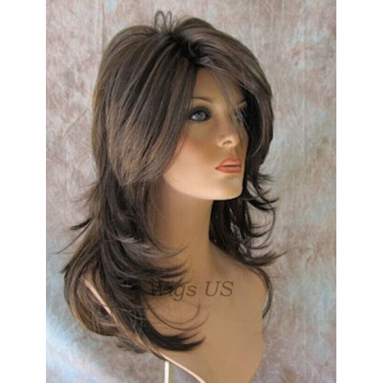 Tarah | Medium Brown Mix Long Wig Choppy Layers Motion Volume Bangs | Adora