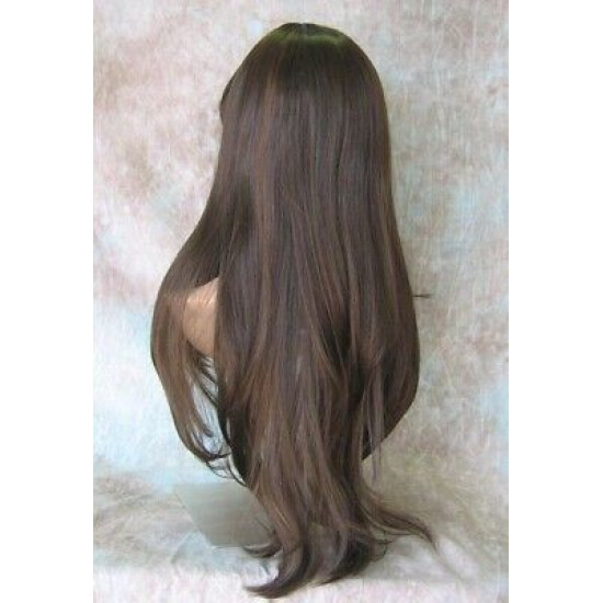 ROSEMARY | Dark Brown Auburn Mix Long Layered Wig Bangs Skin Part 