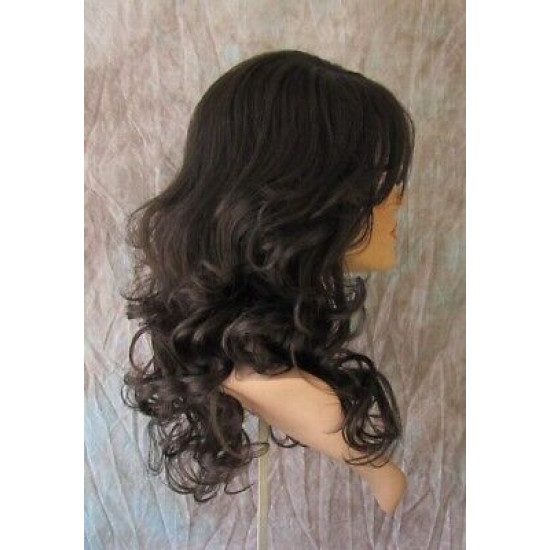 BLISS | Dark Brown Long Wig Barrel Curls Bangs Skin Part