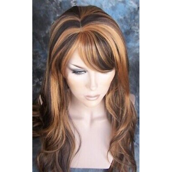 TONYA | Brown Ginger Long Wig Gentle Loose Waves Longer Bangs Center Part 