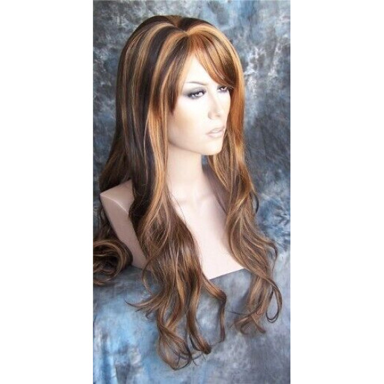 TONYA | Brown Ginger Long Wig Gentle Loose Waves Longer Bangs Center Part 