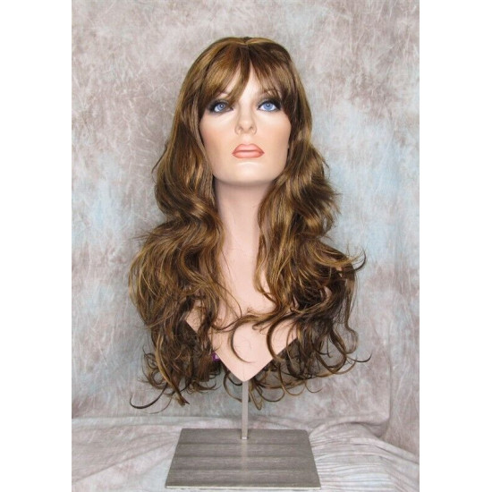 NATALIE B | 3 Tone Brown Auburn Long Wig Layers 26" Wavy Full Skin Top Bangs 