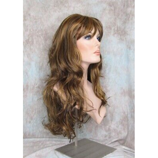NATALIE B | 3 Tone Brown Auburn Long Wig Layers 26" Wavy Full Skin Top Bangs 