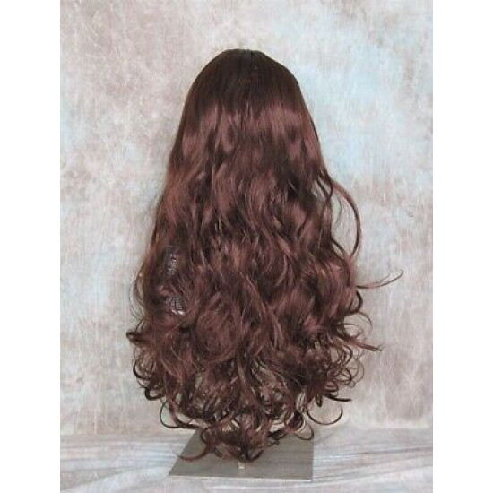 ANDREA | Dark Auburn Long Wig Long Curls Skin Part Bangs 24" 