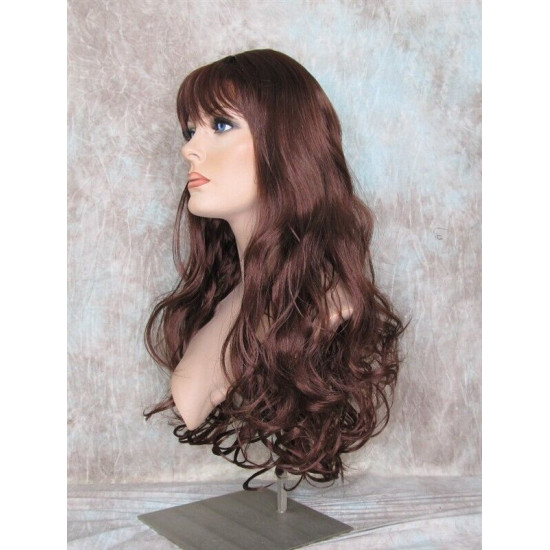 ANDREA | Dark Auburn Long Wig Long Curls Skin Part Bangs 24" 
