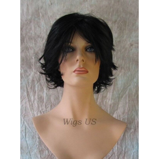 Merrick | Jet Black Short Wig Long Bangs Choppy Layers Messy | Adora 