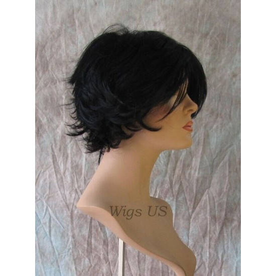 Merrick | Jet Black Short Wig Long Bangs Choppy Layers Messy | Adora 