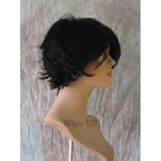 Merrick | Jet Black Short Wig Long Bangs Choppy Layers Messy | Adora 