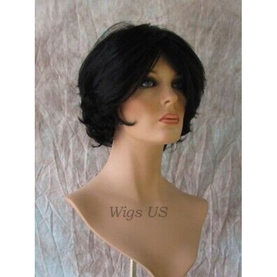 Merrick | Jet Black Short Wig Long Bangs Choppy Layers Messy | Adora 