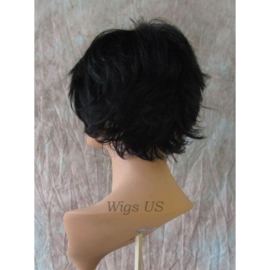 Merrick | Jet Black Short Wig Long Bangs Choppy Layers Messy | Adora 