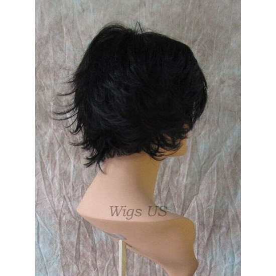 Merrick | Jet Black Short Wig Long Bangs Choppy Layers Messy | Adora 