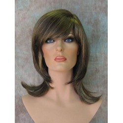 KENDALL | Brown Blonde Highlights Medium Wig Layers Shag Bangs Simulated Part 