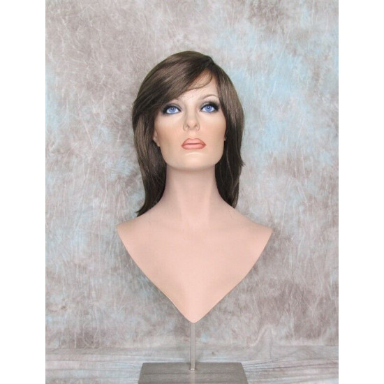 KENDALL | Chestnut Brown Medium Wig Layers Shag Bangs Simulated Part 