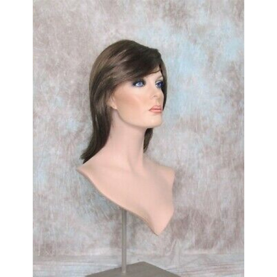 KENDALL | Chestnut Brown Medium Wig Layers Shag Bangs Simulated Part 