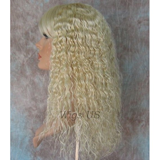 MORGAN | Light Blonde Long Wig Crimped Curl Bangs Skin Part 