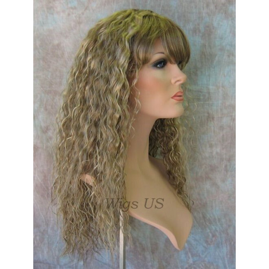 MORGAN | Light Blonde Long Wig Crimped Curl Bangs Skin Part 
