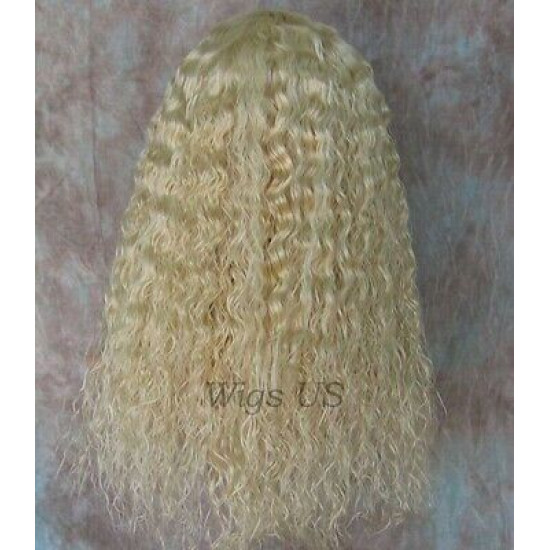 MORGAN | Light Blonde Long Wig Crimped Curl Bangs Skin Part 