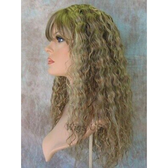MORGAN | Light Blonde Long Wig Crimped Curl Bangs Skin Part 