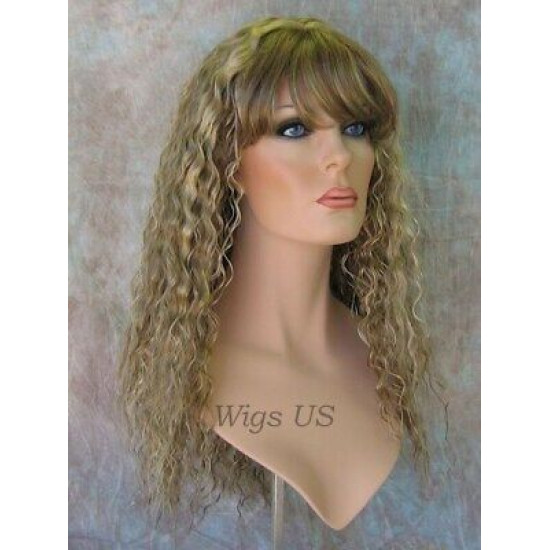 MORGAN | Light Blonde Long Wig Crimped Curl Bangs Skin Part 