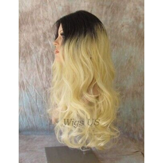 HS ALORA | Dark Root Light Blonde Long Wig HEAT OK Gentle Curls Skin Part 