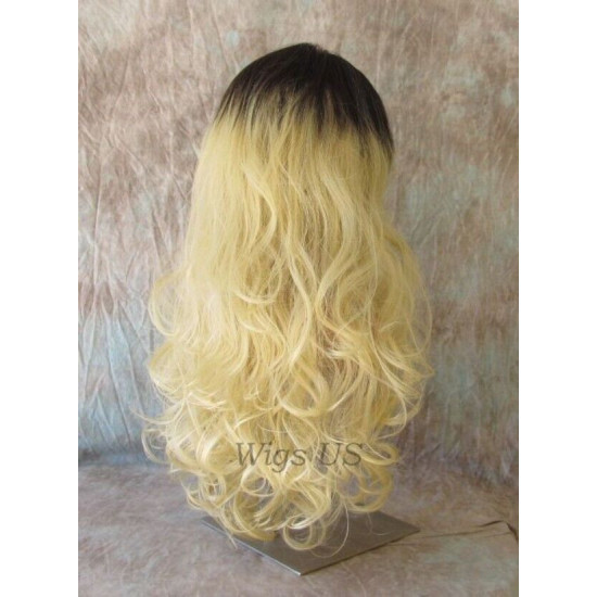 HS ALORA | Dark Root Light Blonde Long Wig HEAT OK Gentle Curls Skin Part 