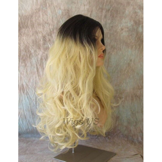 HS ALORA | Dark Root Light Blonde Long Wig HEAT OK Gentle Curls Skin Part 