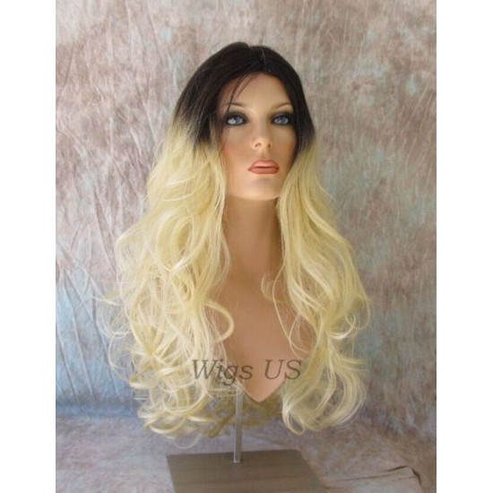 HS ALORA | Dark Root Light Blonde Long Wig HEAT OK Gentle Curls Skin Part 