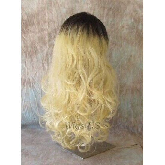 HS ALORA | Dark Root Light Blonde Long Wig HEAT OK Gentle Curls Skin Part 