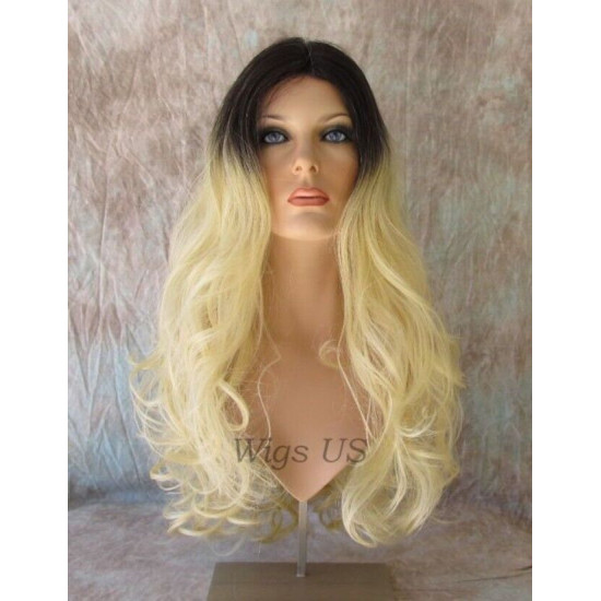 HS ALORA | Dark Root Light Blonde Long Wig HEAT OK Gentle Curls Skin Part 