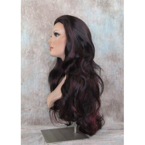 ASHANTI | Natural Black Burgundy Long Wig Layered Full Skin Top 29" 