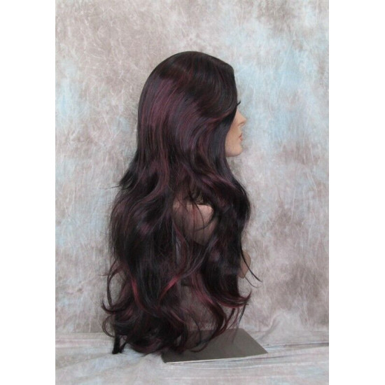 ASHANTI | Natural Black Burgundy Long Wig Layered Full Skin Top 29" 