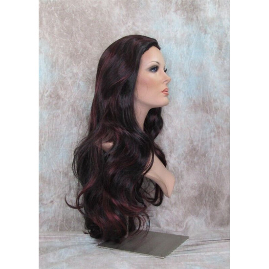 ASHANTI | Natural Black Burgundy Long Wig Layered Full Skin Top 29" 