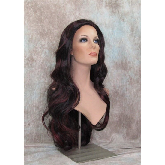 ASHANTI | Natural Black Burgundy Long Wig Layered Full Skin Top 29" 