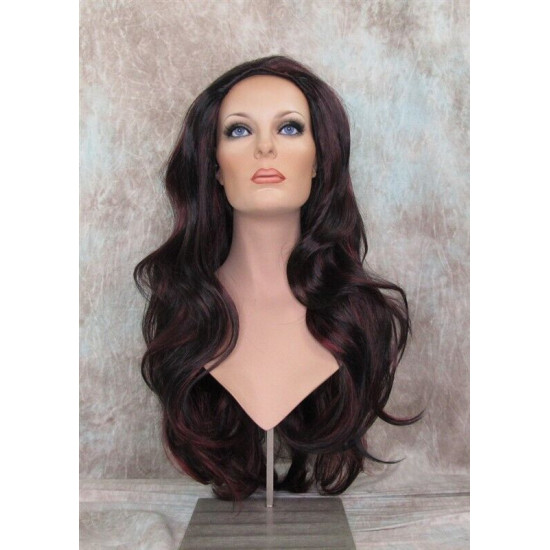 ASHANTI | Natural Black Burgundy Long Wig Layered Full Skin Top 29" 